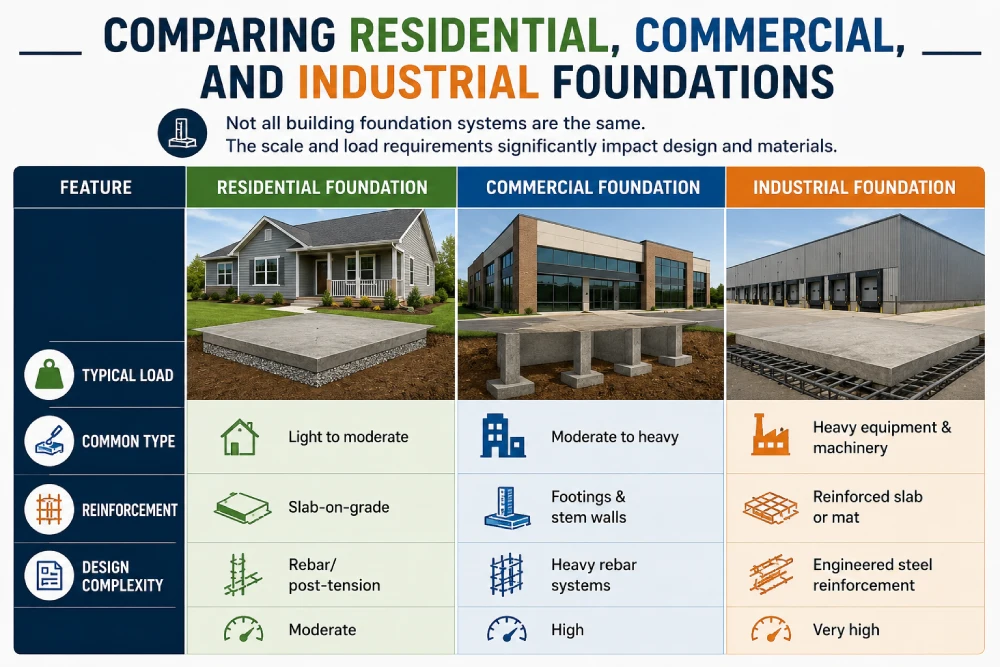 Comparing Residential, Commercial, and Industrial Foundations
