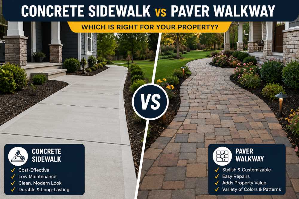 Concrete Sidewalk vs Paver Walkway