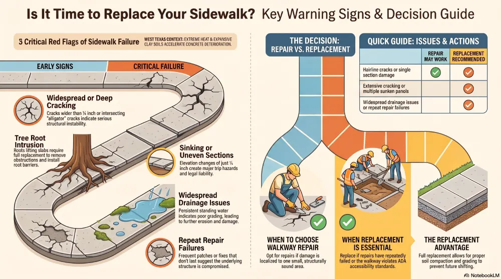 Signs It’s Time to Replace Your Sidewalk for Odessa tx midland tx